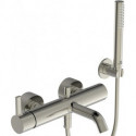 Mitigeur bain JOY avec douchette bâton argent Flexible de douche tempête et support mural IDEAL STANDARD