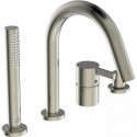 Mitigeur bain-douche 4 trous sur gorge JOY avec bec tempête argent avec douchette et inverseur IDEAL STANDARD