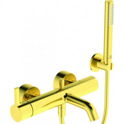 Mitigeur bain JOY avec douchette baton or brossé flexible de douche et support mural IDEAL STANDARD