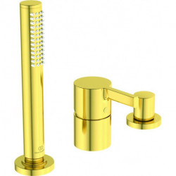 Mitigeur bain-douche 3 trous sur gorge JOY sans bec Or brossé avec douchette et inverseur IDEAL STANDARD