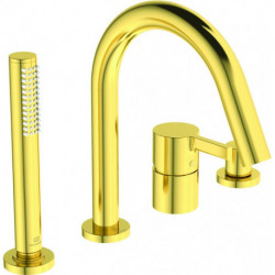 Mitigeur bain-douche 4 trous sur gorge JOY avec bec or brossé avec douchette bâton et inverseur IDEAL STANDARD