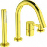 Mitigeur bain-douche 4 trous sur gorge JOY avec bec or brossé avec douchette bâton et inverseur IDEAL STANDARD