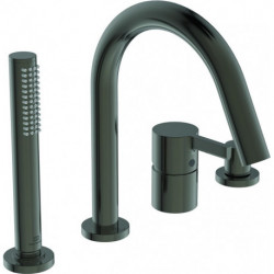 Mitigeur bain-douche 4 trous sur gorge JOY avec bec magnétique gris avec douchette bâton et inverseur IDEAL STANDARD