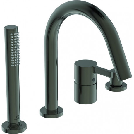 Mitigeur bain-douche 4 trous sur gorge JOY avec bec magnétique gris avec douchette bâton et inverseur IDEAL STANDARD