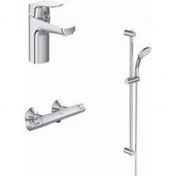 Pack robinetterie CERAFLEX thermostatique douche / combiné douche chrome avec mitigeur lavabo IDEAL STANDARD