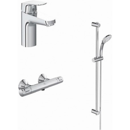 Pack robinetterie CERAFLEX thermostatique douche / combiné douche chrome avec mitigeur lavabo IDEAL STANDARD