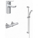 Pack robinetterie CERAFLEX thermostatique douche / combiné douche chrome avec mitigeur lavabo IDEAL STANDARD