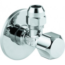Robinet d'équerre DN 15, sortie 3/8 pouce avec rosace de poussée en métal chromé GROHE