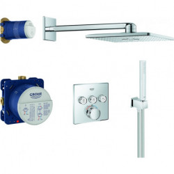 Système de douche encastré GROHTHERM SMARTCONTROL angulaire, 3 robinets d'arrêt chromés GROHE