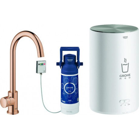 Robinet sur colonne GROHE et Boiler Red Mono 30085 M-Size C-sortie or rose vif