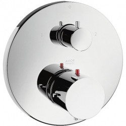 Set finition mitigeur thermostatique encastré, robinet d'arrêt/inverseur chroméé