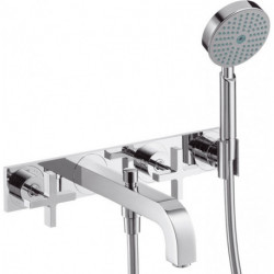 Set finition mél bain/douche 3 trou s encastréavec plaque chroméé