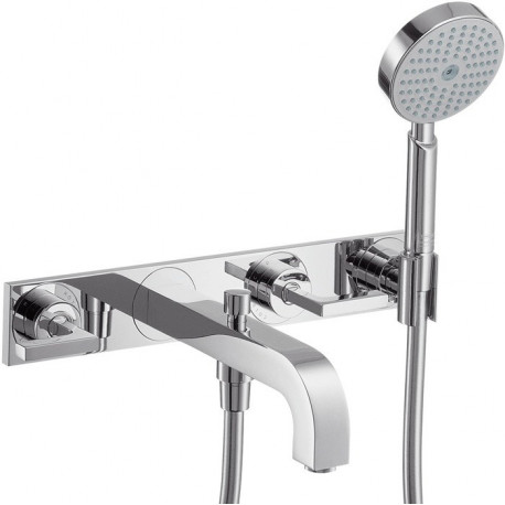 Set de finition mél bain/douche 3 trou s encastréavec plaque chroméé