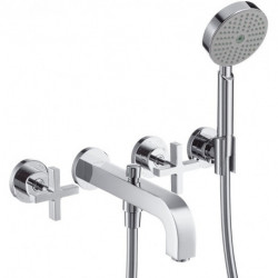 Set finition mél bain/douche 3 trou s enc poignées croisillonsavec rosaces chromé 