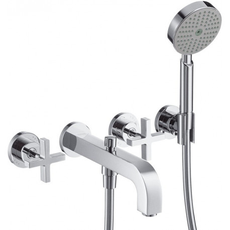 Set finition mél bain/douche 3 trou s enc poignées croisillonsavec rosaces chromé 