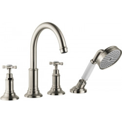 Mélongeur 4 trou s pour montage sur bord de carrelage nickel brossé
