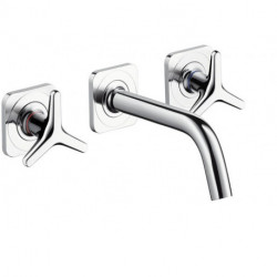 Set fin mél lav mural 3 trou s poignées étoiles, bec 166mm, bonde écoul libre chromé 