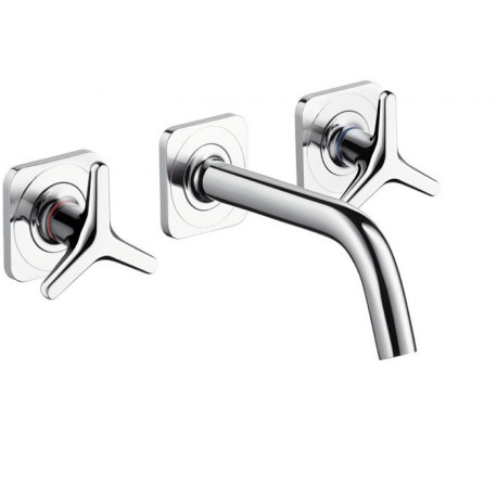 Set fin mél lav mural 3 trou s poignées étoiles, bec 166mm, bonde écoul libre chromé 