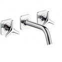 Set fin mél lav mural 3 trou s poignées étoiles, bec 166mm, bonde écoul libre chromé 