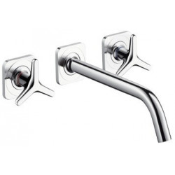Set fin mél lav mural 3 trou s poignées étoiles, bec 226mm, bonde écoul libre chromé 