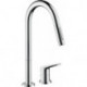 mitigeur cuisine 2 trou savec douchette extractible aspect acier inox