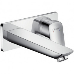 Mitigeur lavabo encastré mural, Bec 195mm, bonde à écoulement libre chromé