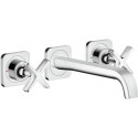 Set de finition mél lavabo mural 3 trou s, bonde à écoulement libre chroméé