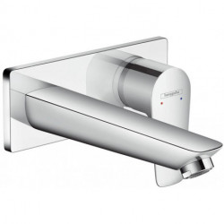 mitigeur de lavabo encastré mural, bec 165mm, bonde à écoulement libre chroméé