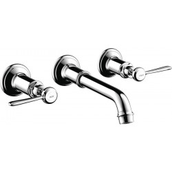 Mél lavabo 3 trou s encastré mural, bonde à écoulement libre, chroméé