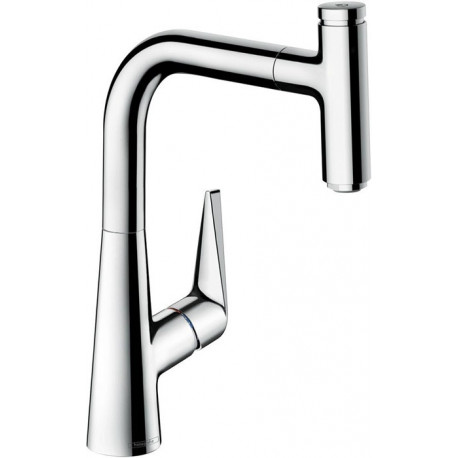 mitigeur de cuisine 220,avec douchette extractible 1 jet aspect acier inox