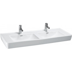 Lavabo double LAUFEN PRO A 1300 x 480 mm avec trop-plein, sans trou pour robinet blanc LAUFEN
