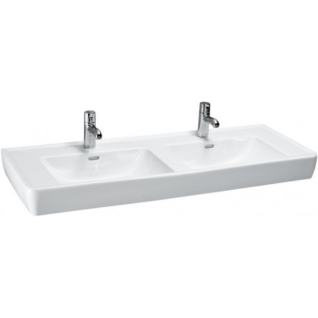 Lavabo double LAUFEN PRO A 1300 x 480 mm avec trop-plein, version 1 trou robinet blanc avec LCC LAUFEN