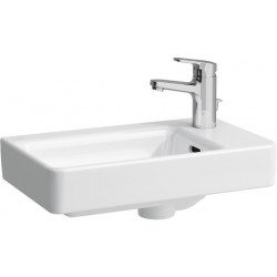 Lave-mains LAUFEN PRO S 480 x 280 mm, asymétrique à droite avec trop-plein, 1 trou de robinetterie design blanc LAUFEN