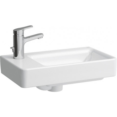 Lave-mains LAUFEN PRO S 480 x 280 mm, asymétrique gauche avec trop-plein, version 1 trou robinet blanc LCC LAUFEN
