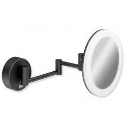 Miroir cosmétique LED. matt noir rond. 5-fois Élargissement Dual Light