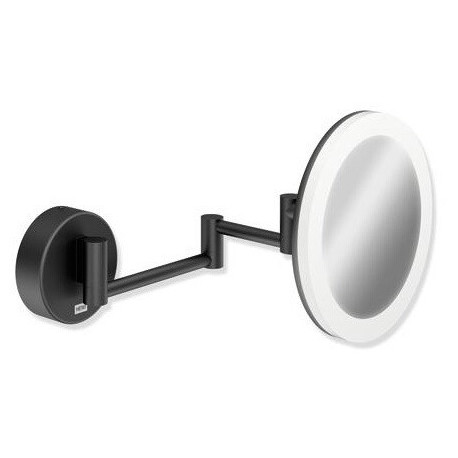 Miroir cosmétique LED. matt noir rond. 5-fois Élargissement Dual Light