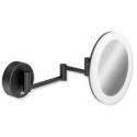 Miroir cosmétique LED. matt noir rond. 5-fois Élargissement Dual Light