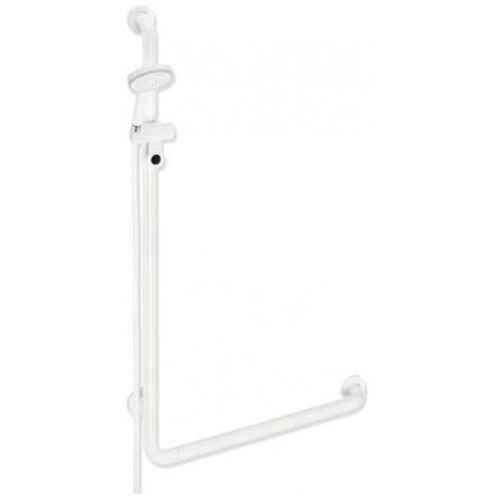 Poignée coudée avec support de douche avec flexible de douche à main longueur 1100 mm blanc pur HEWI