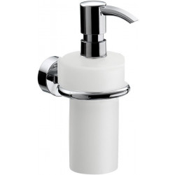 Distributeur de savon liquide RONDO 2 bidon et pompe doseuse plastique chrome EMCO