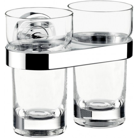 Porte-verre double POLO verre cristal, chrome clair EMCO