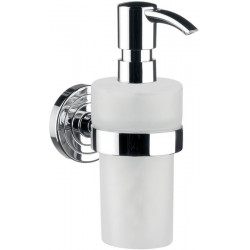 Distributeur de savon liquide POLO container plastique blanc, pompe doseuse Ku chrome EMCO