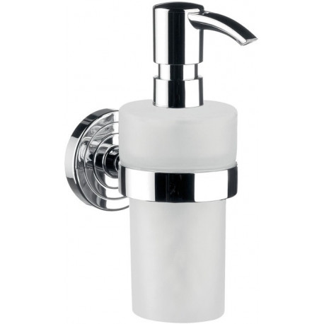 Distributeur de savon liquide POLO container plastique blanc, pompe doseuse Ku chrome EMCO