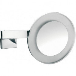 Miroir de rasage et cosmétique à LED rond Modèle mural cable interne 5-fois chromé