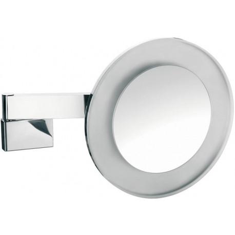 Miroir de rasage et cosmétique à LED rond Modèle mural cable interne 5-fois chromé
