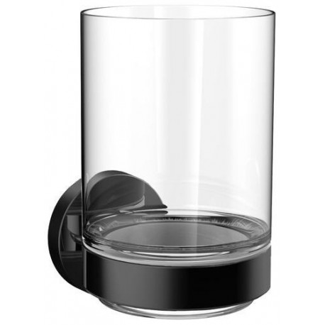 Porte-verre rond partie verre satiné. Noir