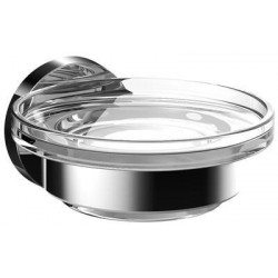 Porte-savon rond emco, partie en verre, satiné. chrome