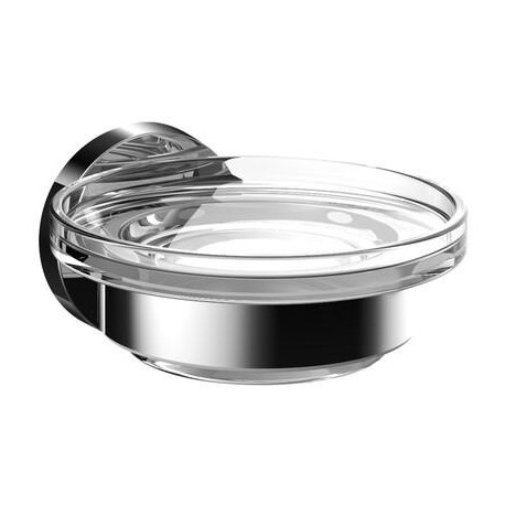 Porte-savon rond emco, partie en verre, satiné. chrome