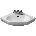 Lave-mains d'angle 1930avec trop-plein, plage de robinetterie, 595 x 450 mm blanc DURAVIT