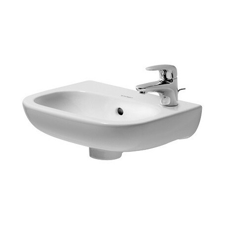 Lave-mains Duravit D-CODEavec trop plein plage de robinettrie 360x270mm 1 trou de robinetterie blanc