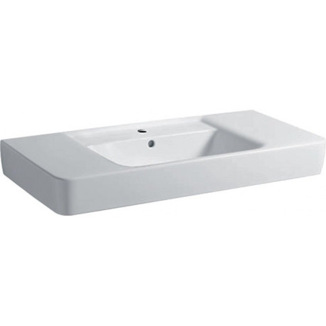 Lavabo avec plage de dépose Geberit Renova Plan, 100x48cm, trou de robinetterie au centre, plage de dépose des deux côtés, Blanc